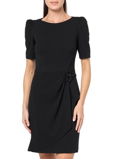 DKNY Women's Sleeveless Scuba Crepe Faux Wrap with Logo Hardware