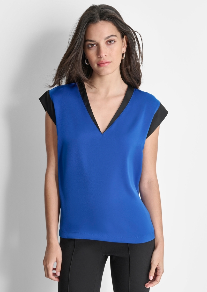 Dkny Women's Sleeveless V-Neck Blouse - Lapis Blu