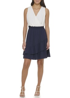 DKNY Women's Sleeveless V-Neck Smocked Waist