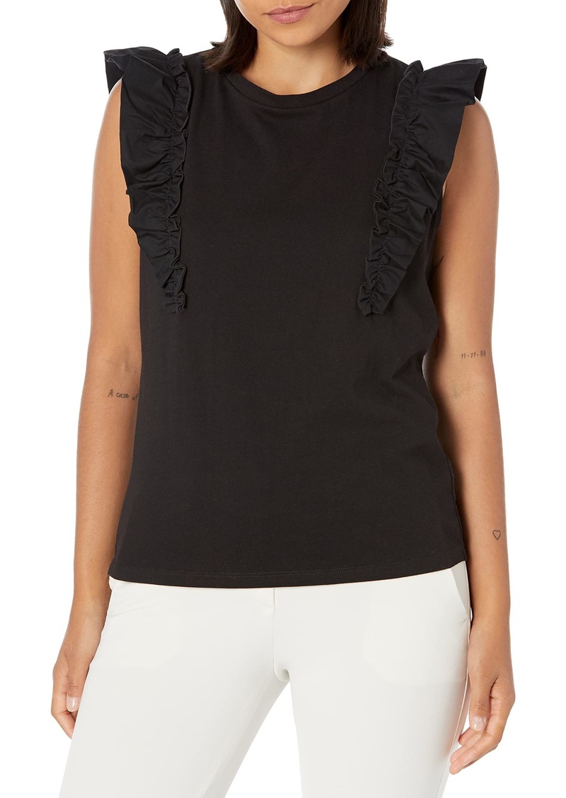 DKNY Women's Sleeveless Ruffled-Trim Crewneck Top  L