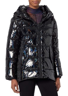 DKNY Women's snap-Side Glossy Puffer Outerwear Jacket