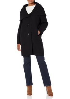 DKNY Women's Outerwear Women's Softshell Jacket Midi with 2 Buttons and Wide Hood XXL