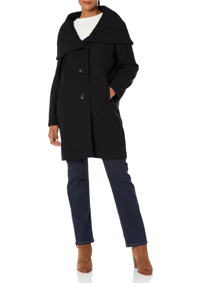 DKNY Women's Outerwear Women's Softshell Jacket Midi with 2 Buttons and Wide Hood S