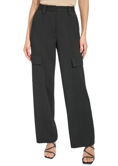 Dkny Women's Solid Wide-Leg Crepe Cargo-Pocket Pants - Black