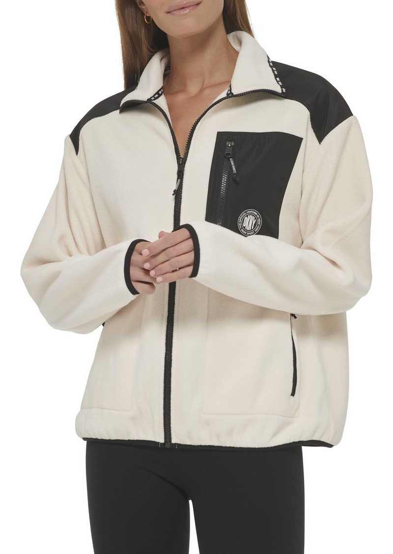 DKNY Women's Sport Full Zip Hybrid Polar Fleece Jacket Egg NOG