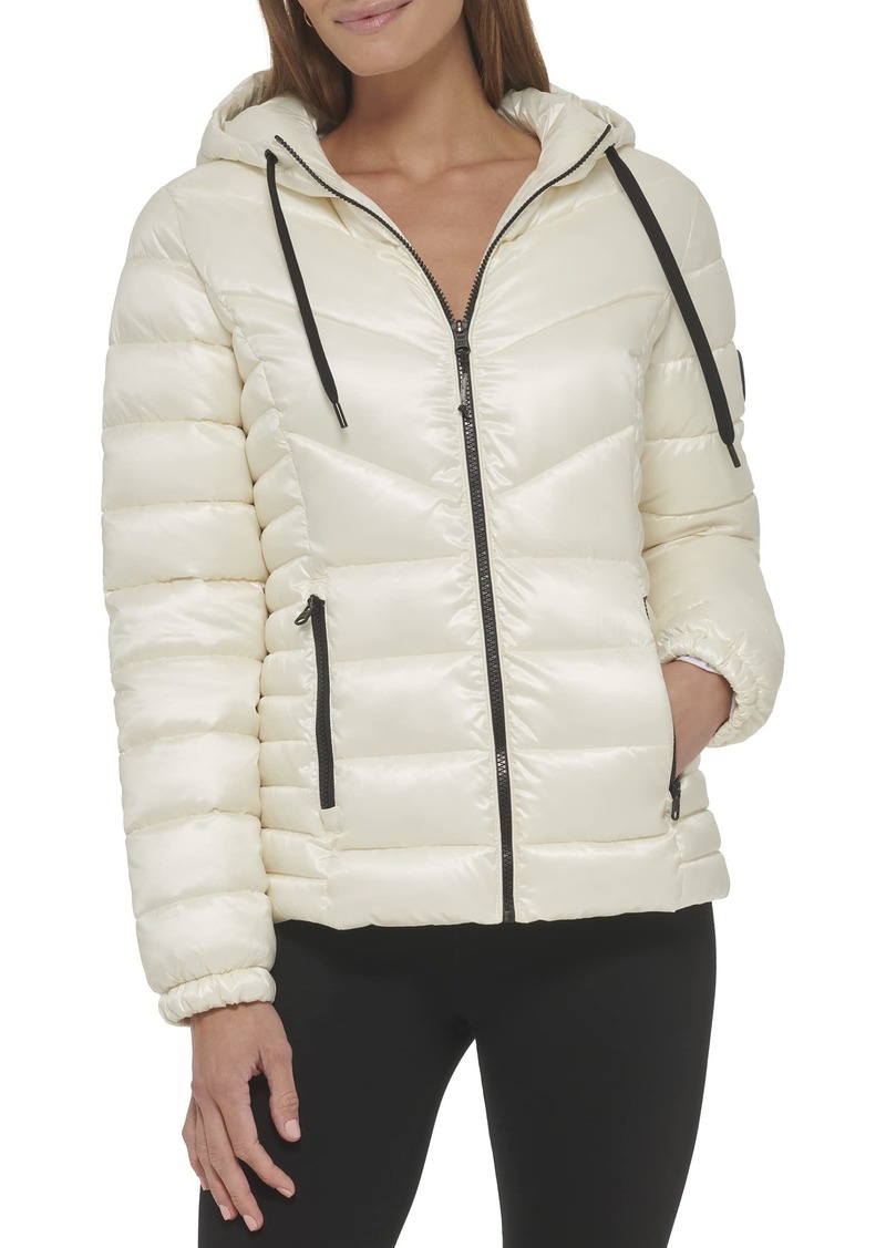 DKNY Women's Lightweight Packable Puffer Jacket Egg NOG