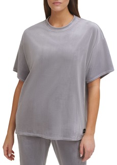 DKNY Women's Sport Short Sleeve Legging Tee Platinum Velour T-Shirt