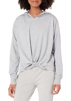 DKNY Women's Sport Soft Yoga Terry Tie Front Hoodie Pearl HGR