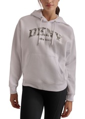 Dkny Sport Women's Varsity Camo Sparkle Logo Fleece Hooded Sweatshirt - Driftwood