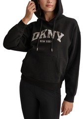 Dkny Women's Sport Varsity Camo Sparkle Logo Hooded Sweatshirt - Black