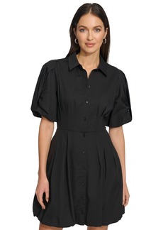 Dkny Women's Spread-Collar Short-Sleeve Button-Front Dress - Black