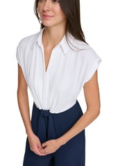 Dkny Women's Spread-Collar Tie-Waist Jumpsuit - Cream/Navy