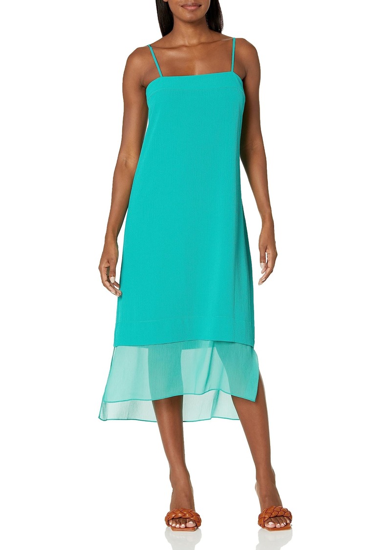 DKNY Women's Square Neck Midi Layered Hem Cami Dress