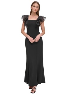 Dkny Women's Square-Neck Organza-Sleeve Gown - Black