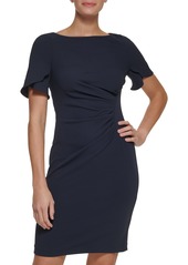 DKNY Women's S/S Sleeve Sheath with Side Ruch Navy Button