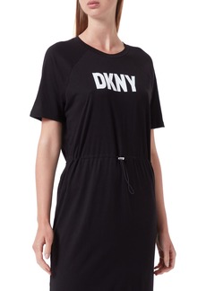 DKNY Women's S/S Logo Drawstring Waist Dress  XL