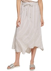 DKNY Women's Striped Asymmetrical Hem Midi Skirts NAT/White