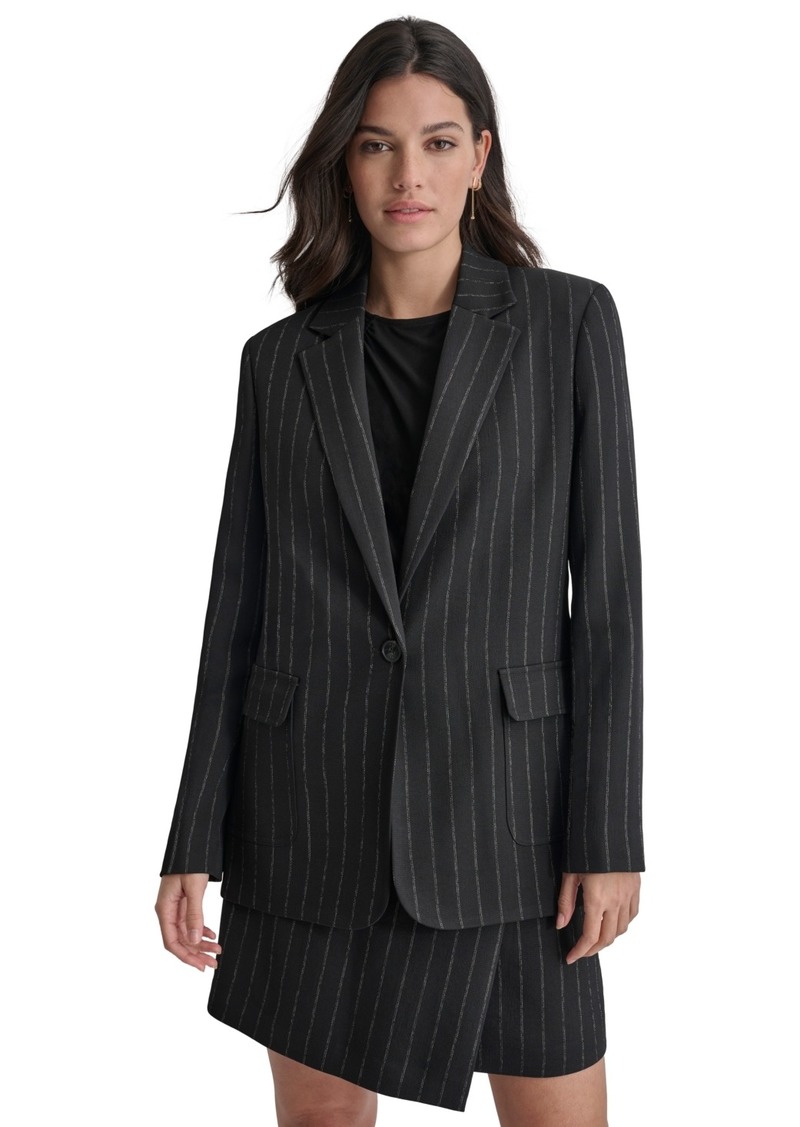 Dkny Women's Striped One Button Blazer - Blk/parchm