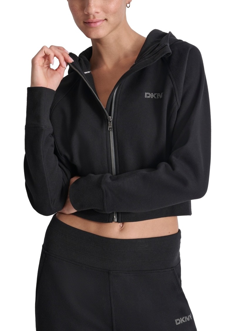 Dkny Women's Stud Logo Hooded Zip-Front Sweatshirt - Black