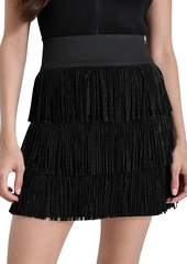 Dkny Women's Studded Fringe Mini Skirt - Black