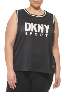 DKNY Women's Summer Tops Short Sleeve T-Shirt Black Basketball MESH Cropped Muscle Jersey 2X