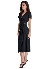 Dkny Women's Surplice-Neck Embellished Scuba Dress - Black