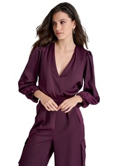 Dkny Women's Surplice-Neck Long-Sleeve Utility Jumpsuit - Raisin