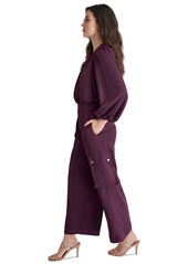 Dkny Women's Surplice-Neck Long-Sleeve Utility Jumpsuit - Raisin