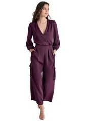 Dkny Women's Surplice-Neck Long-Sleeve Utility Jumpsuit - Raisin