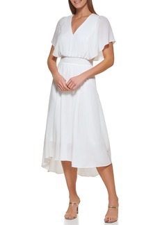 DKNY Women's Sleeveless V-Neck Knit Dress Cream with Silv Medium