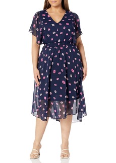 DKNY Women's Flutter Fit and Flare Dress Long Sleeve Col Medium
