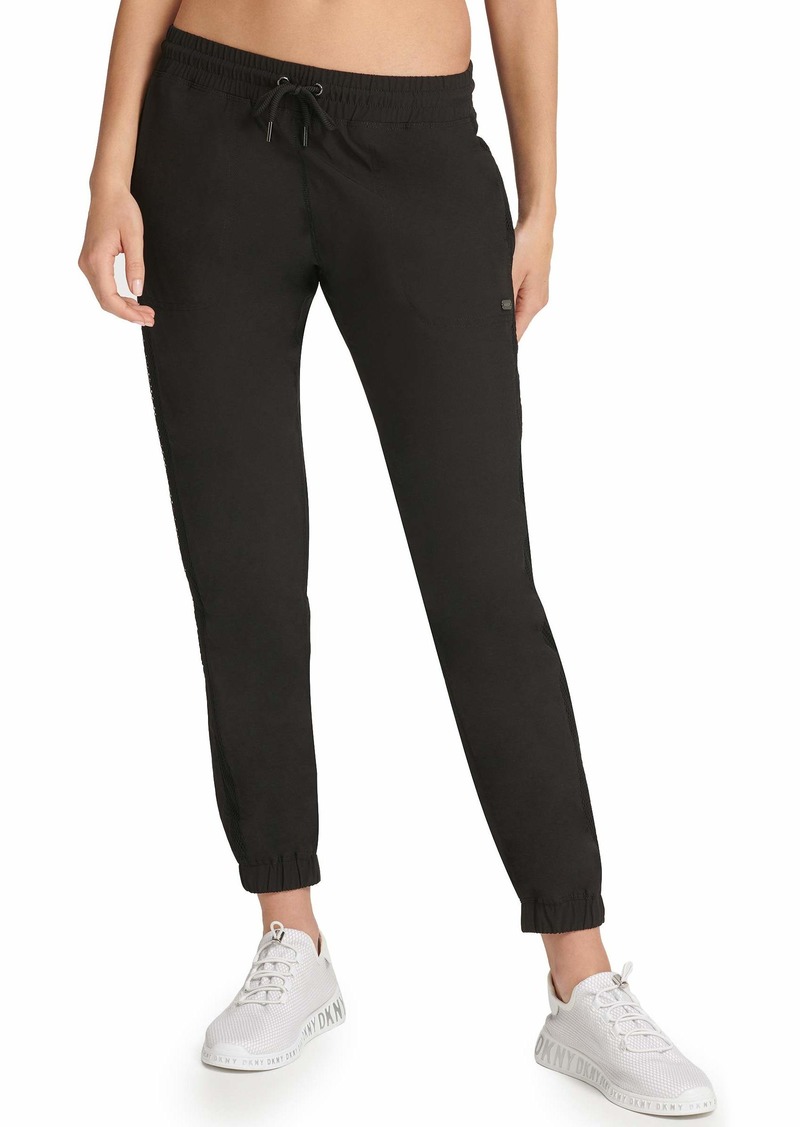 DKNY Sport Women's Sweatpant Black with Logo Detail at Pocket and Mesh Inserts XS