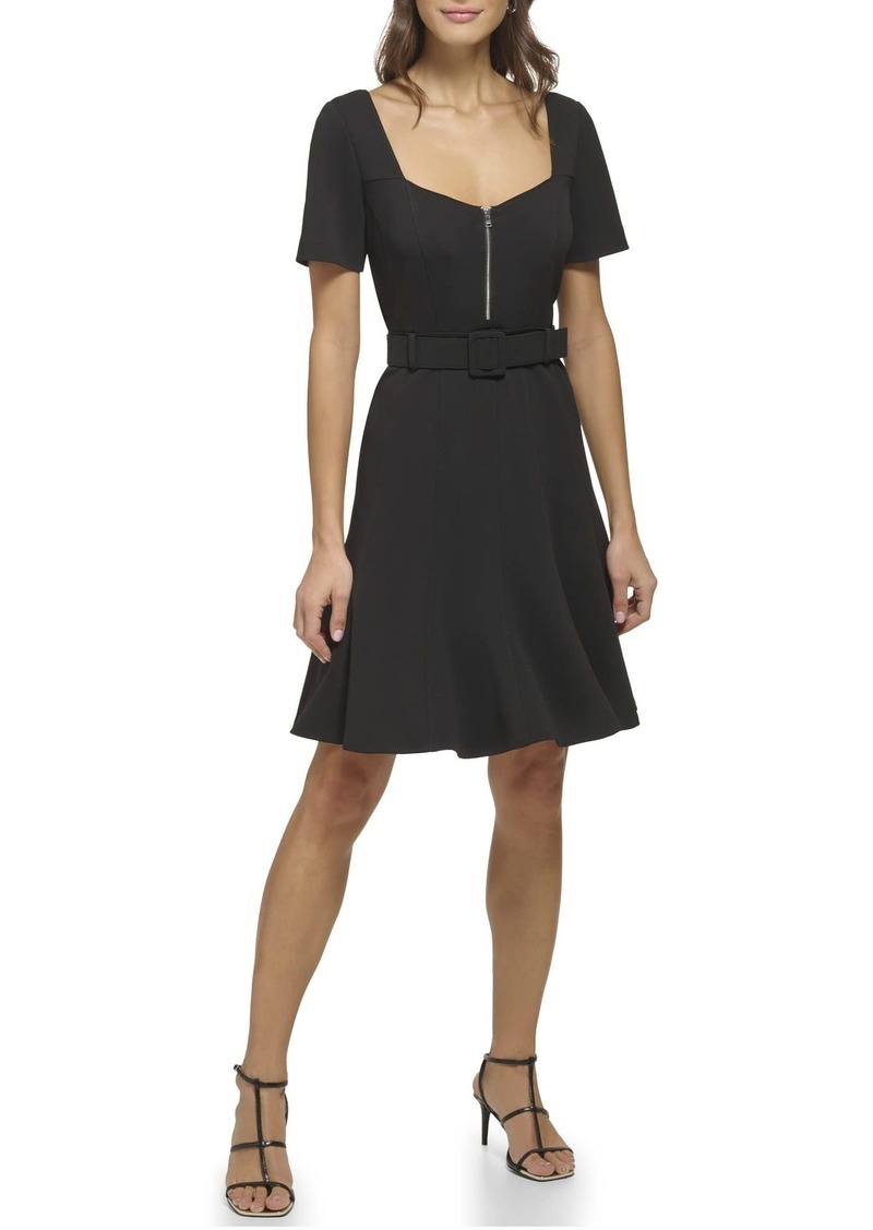 DKNY Women's Sweetheart Neckline Scuba Crepe Cap Sleeve Dress BLK