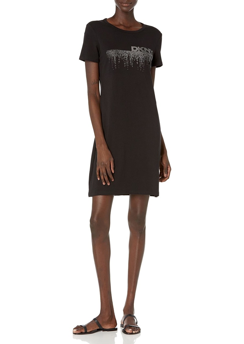 DKNY Women's Logo T-Shirt Dress Black with Silv