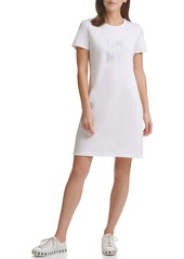 DKNY Women's T-Shirt Dress Cream with Silver Embellished Logo LGMDSMXLXS