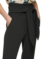 Dkny Women's Tie-Waist High-Rise Straigh-Fit Pants - Black