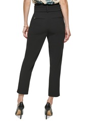 Dkny Women's Tie-Waist High-Rise Straigh-Fit Pants - Black