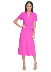 Dkny Women's Tie-Waist Point Collar A-Line Dress - Power Pink