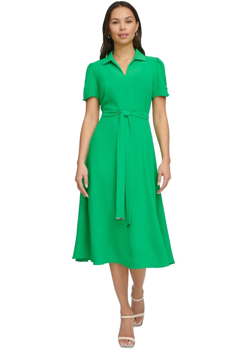 Dkny Women's Tie-Waist Point Collar A-Line Dress - Apple Green