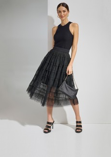 Dkny Women's Tiered Tulle Midi Skirt - Black