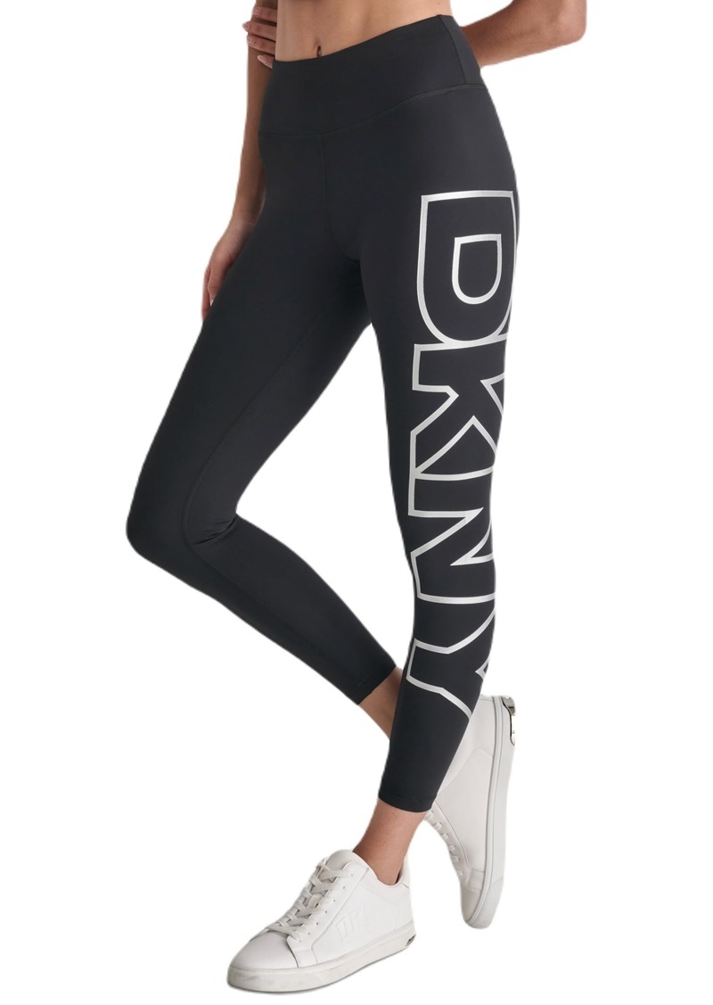 DKNY Women's Tight Exploded Logo High Waist Balance Compression Legging Black/Silver