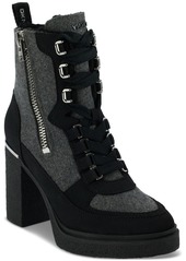 Dkny Women's Toia Lace-Up Zip Block Heel Booties - Grey/ Black