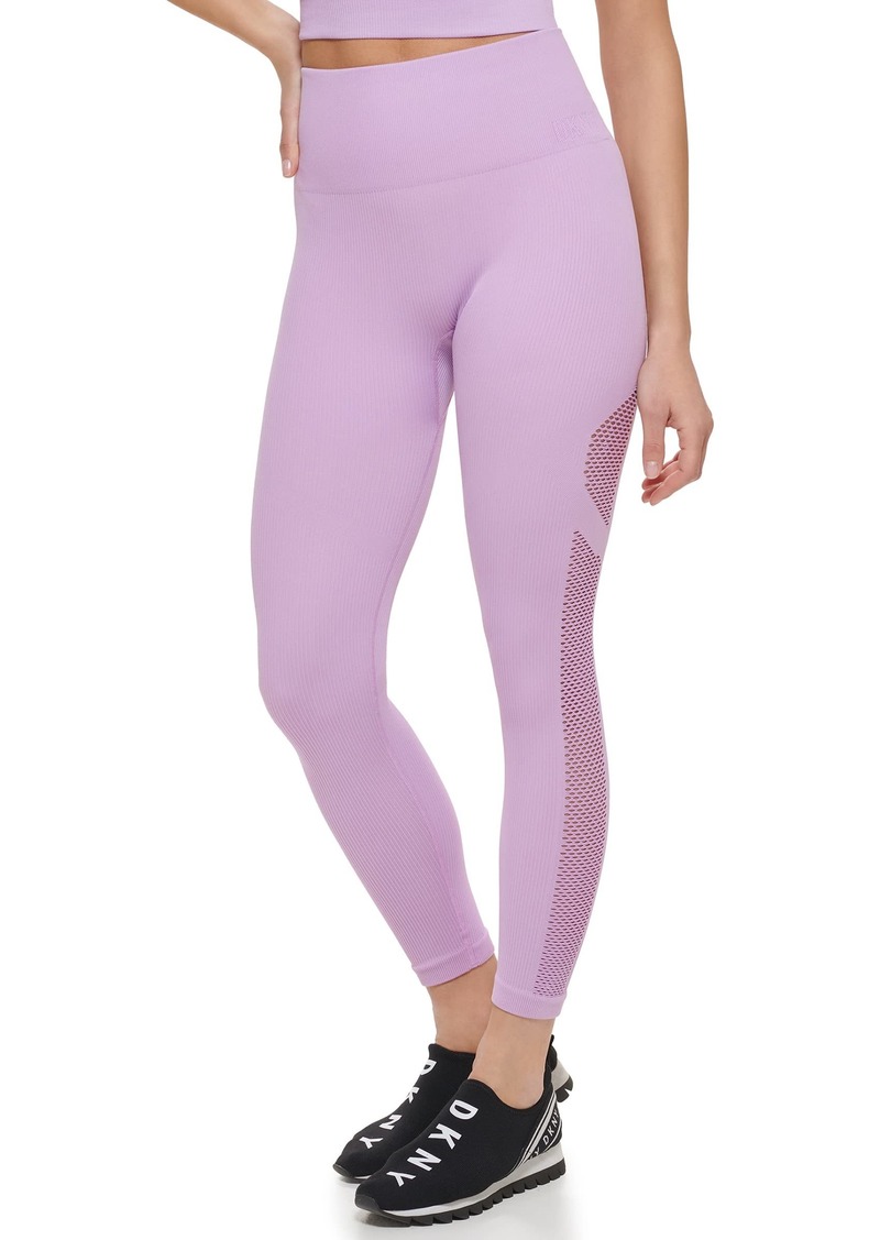 DKNY Women's Tummy Control Workout Yoga Leggings Wild Violet HIGH Waisted 7/8 Rib Seamless Long & Lean Tight