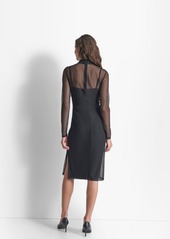 Dkny Women's Turtleneck Long-Sleeve Mesh Dress - Black