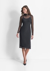 Dkny Women's Turtleneck Long-Sleeve Mesh Dress - Black