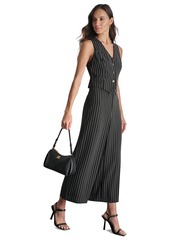 Dkny Women's V-Neck Pinstripe Sleeveless Jumpsuit - Black/Ivory