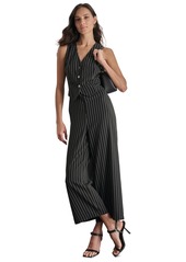 Dkny Women's V-Neck Pinstripe Sleeveless Jumpsuit - Black/Ivory