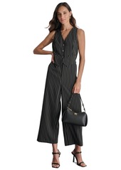 Dkny Women's V-Neck Pinstripe Sleeveless Jumpsuit - Black/Ivory