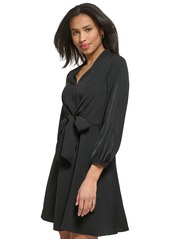 Dkny Women's V-Neck Tie-Front Long-Sleeve Crepe Dress - Black