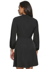 Dkny Women's V-Neck Tie-Front Long-Sleeve Crepe Dress - Black